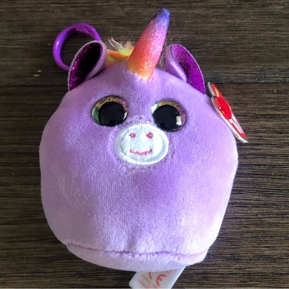 Ty boo eyes purple Unicorn stuffed bag clip